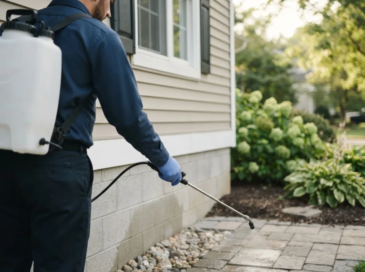 Pest control technician inspecting a home in Pawcatuck, CT